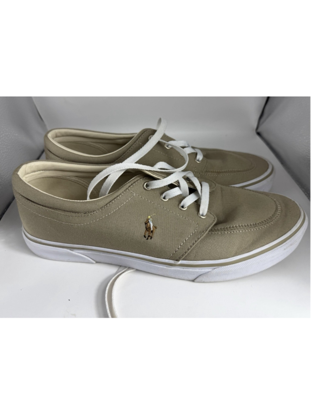 Polo Ralph Lauren Faxon X Men's Beige Canvas Lace-Up Sneaker Round Toe 10.5